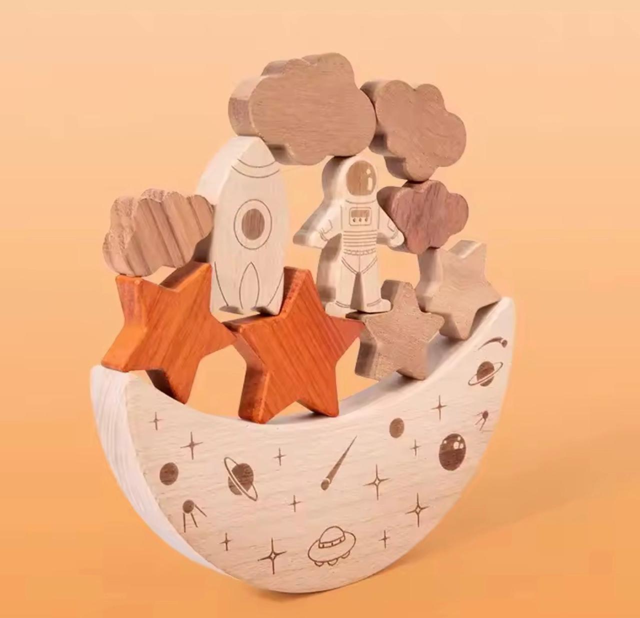 Wooden stackable space set