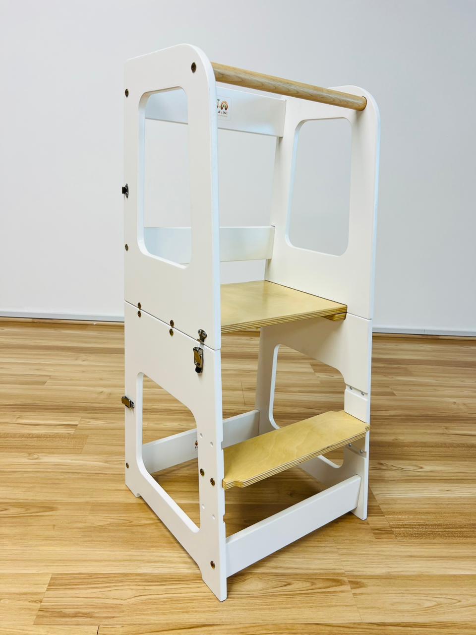 Convertible 2 in 1 wooden table learning tower-Natural and White