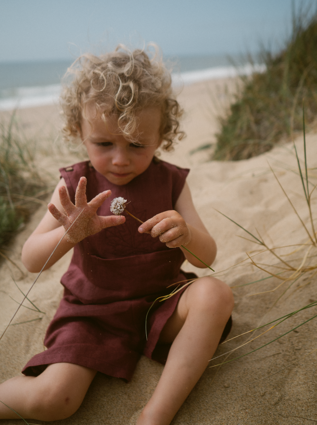 Maple unisex burgundy linen romper-Canyon Clay