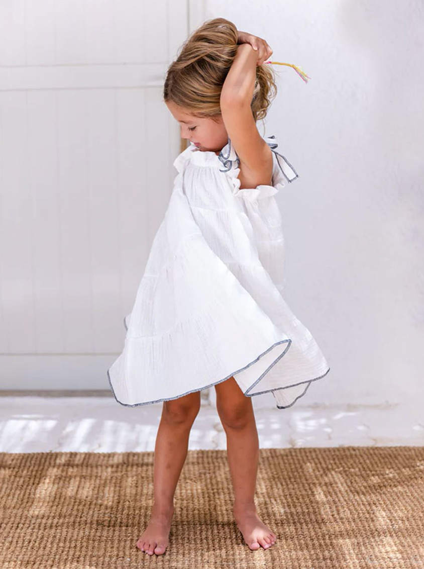 Mia muslin girls dress-White