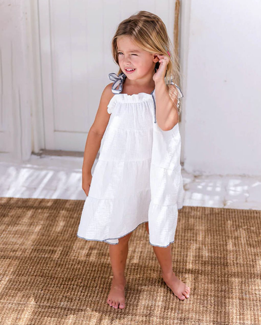 Mia muslin girls dress-White