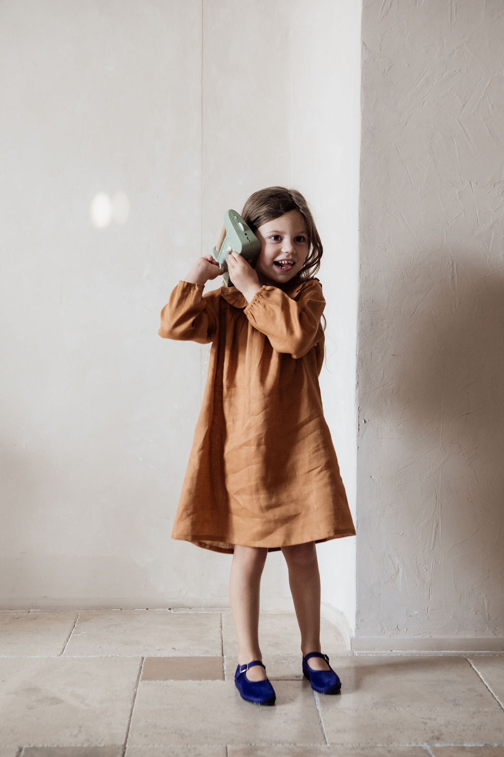 Linen Stephanie girls smocked dress