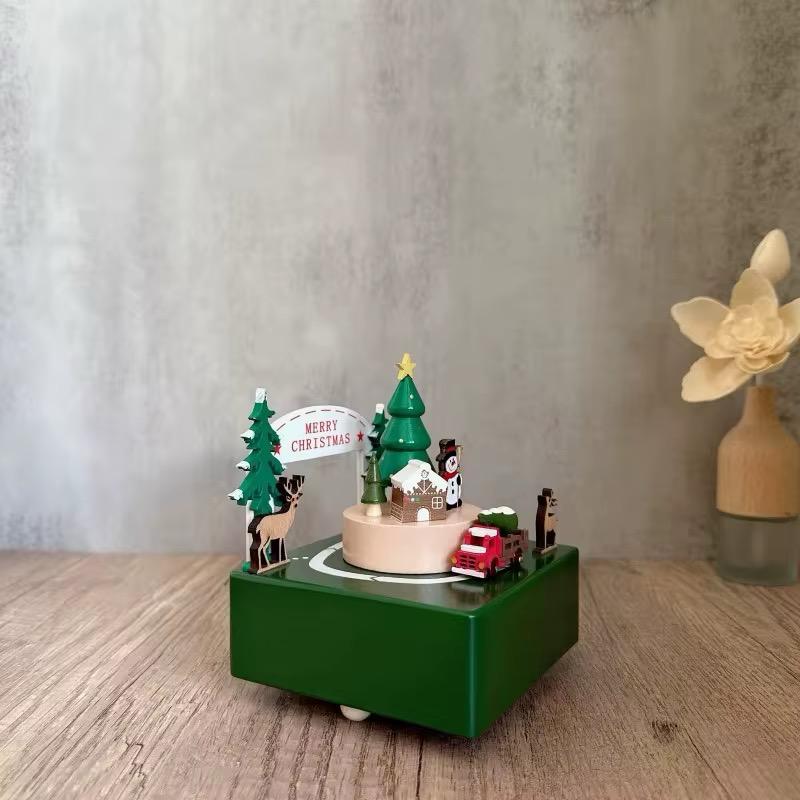 Wooden musical carousel box- Merry Christmas