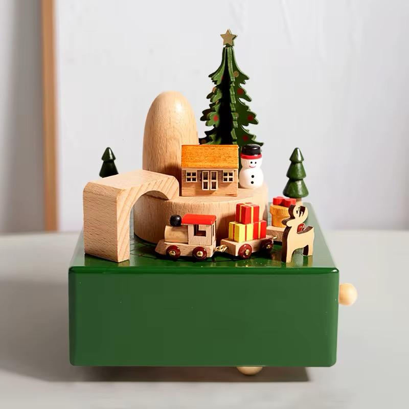 Wooden musical carousel box- Christmas train
