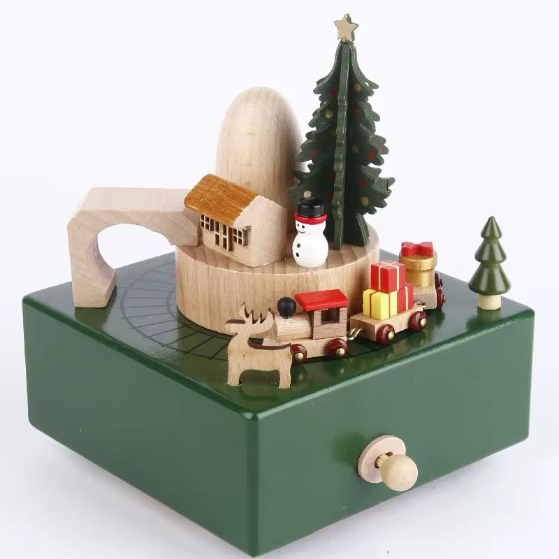 Wooden musical carousel box- Christmas train