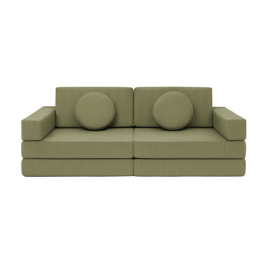 Corduroy kids play sofa circle bundle- Olive Green