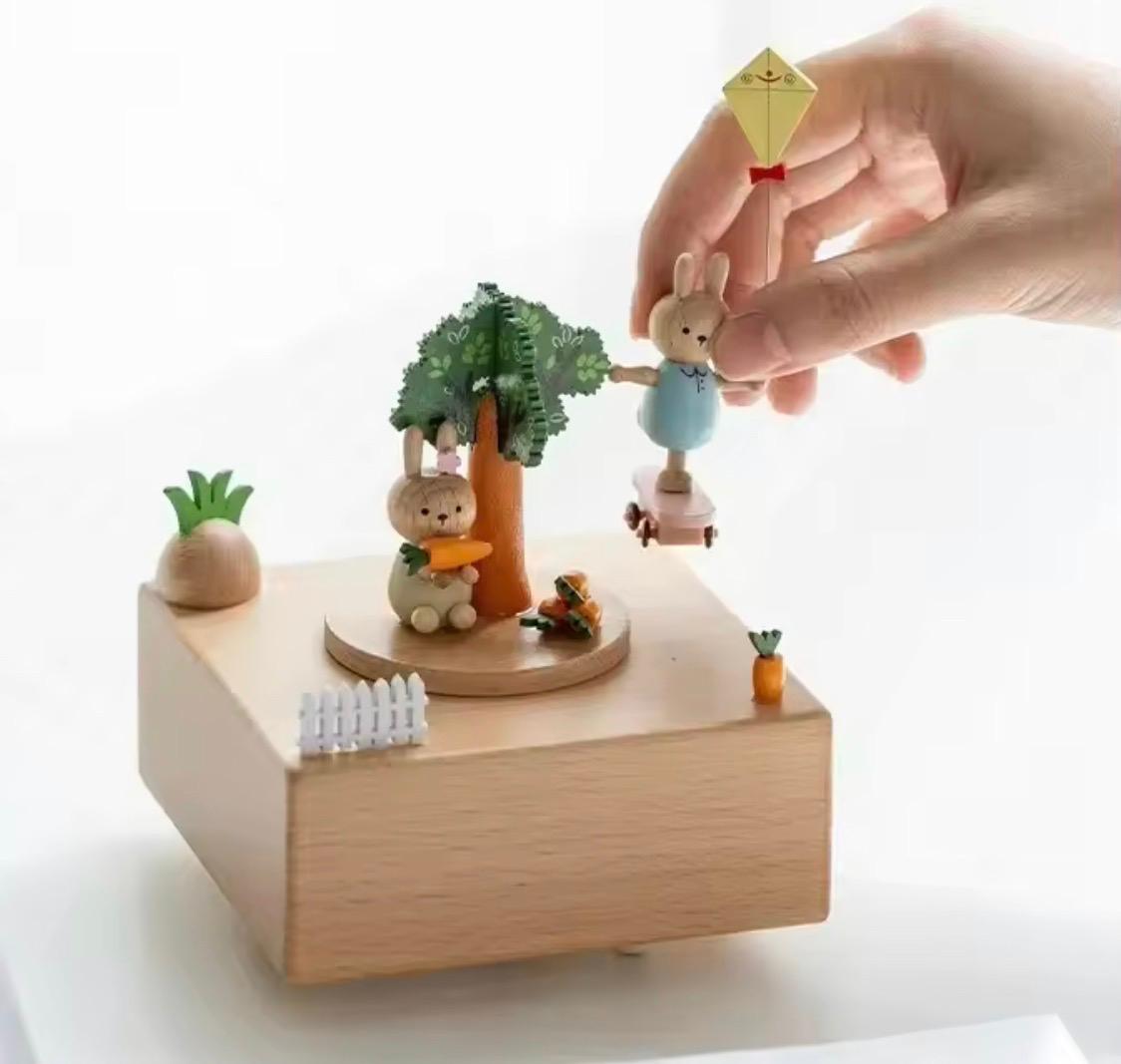 Wooden musical carousel box- Bunny and kite