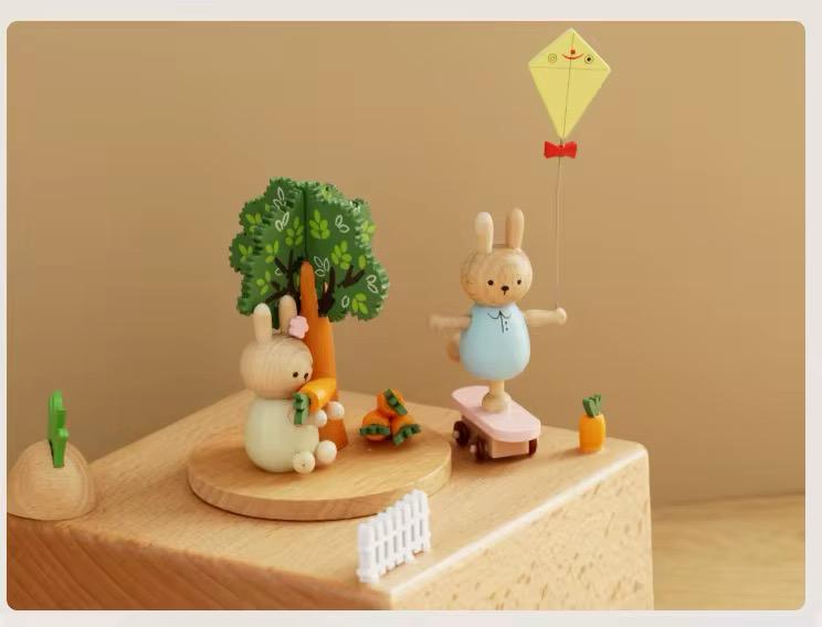 Wooden musical carousel box- Bunny and kite