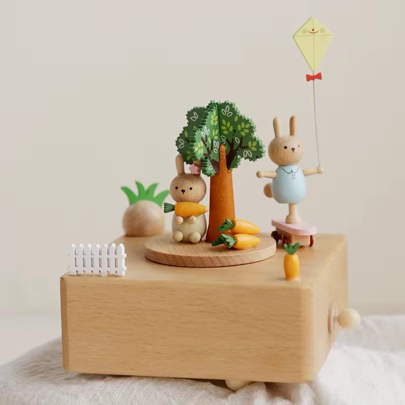 Wooden musical carousel box- Bunny and kite