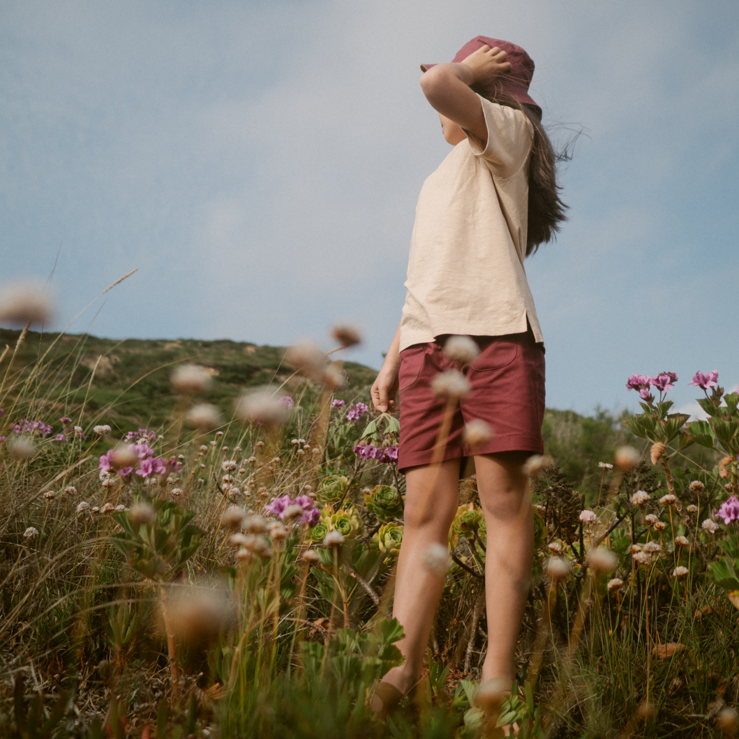 Willow burgundy cotton shorts- Canyon Clay