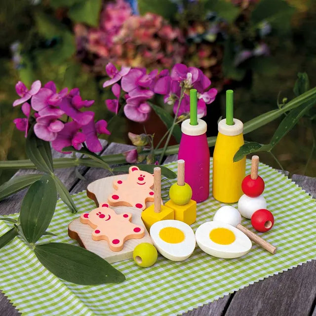 Wooden picnic play food set