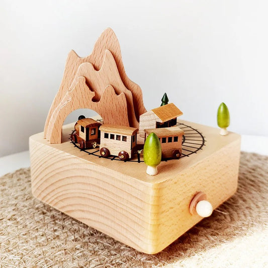 Wooden musical carousel box- Mountains