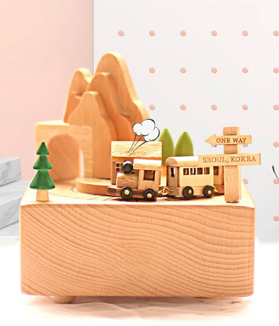 Wooden musical carousel box- Mountains