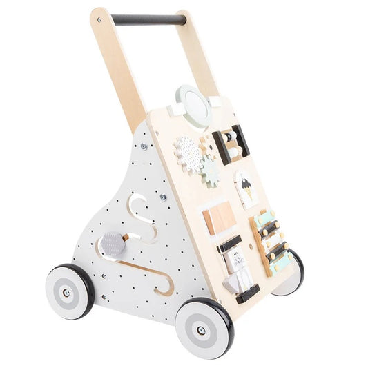 Wooden walker with busy board- White