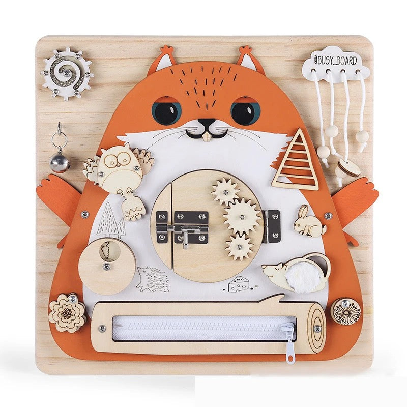 Mr. Kitty wooden busy board - Orange