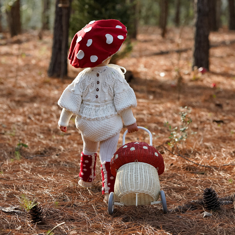 Rattan Mushroom luggy trolley-Red