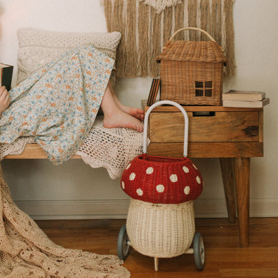 Rattan Mushroom luggy trolley-Red