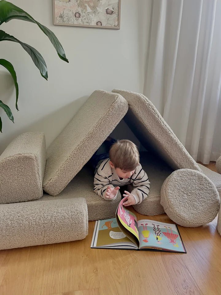 Wigiwama teddy fabric play sofa settee- Biscuit (Pre-Order)