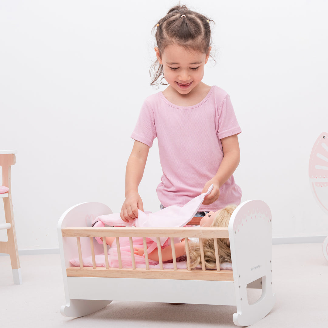 Wooden doll bed- Pink