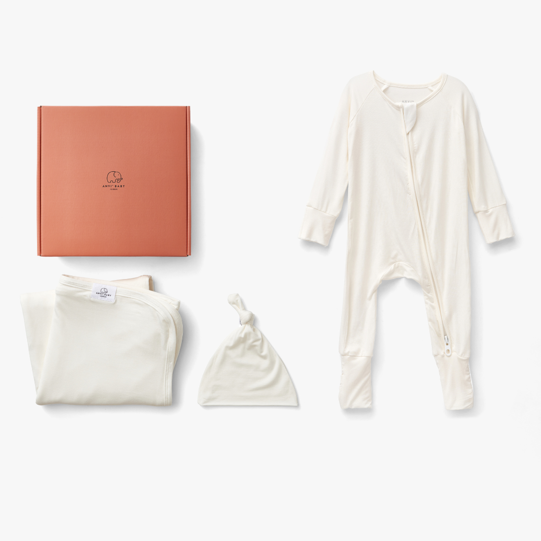 Bamboo swaddle & sleepsuit baby gift box set - White