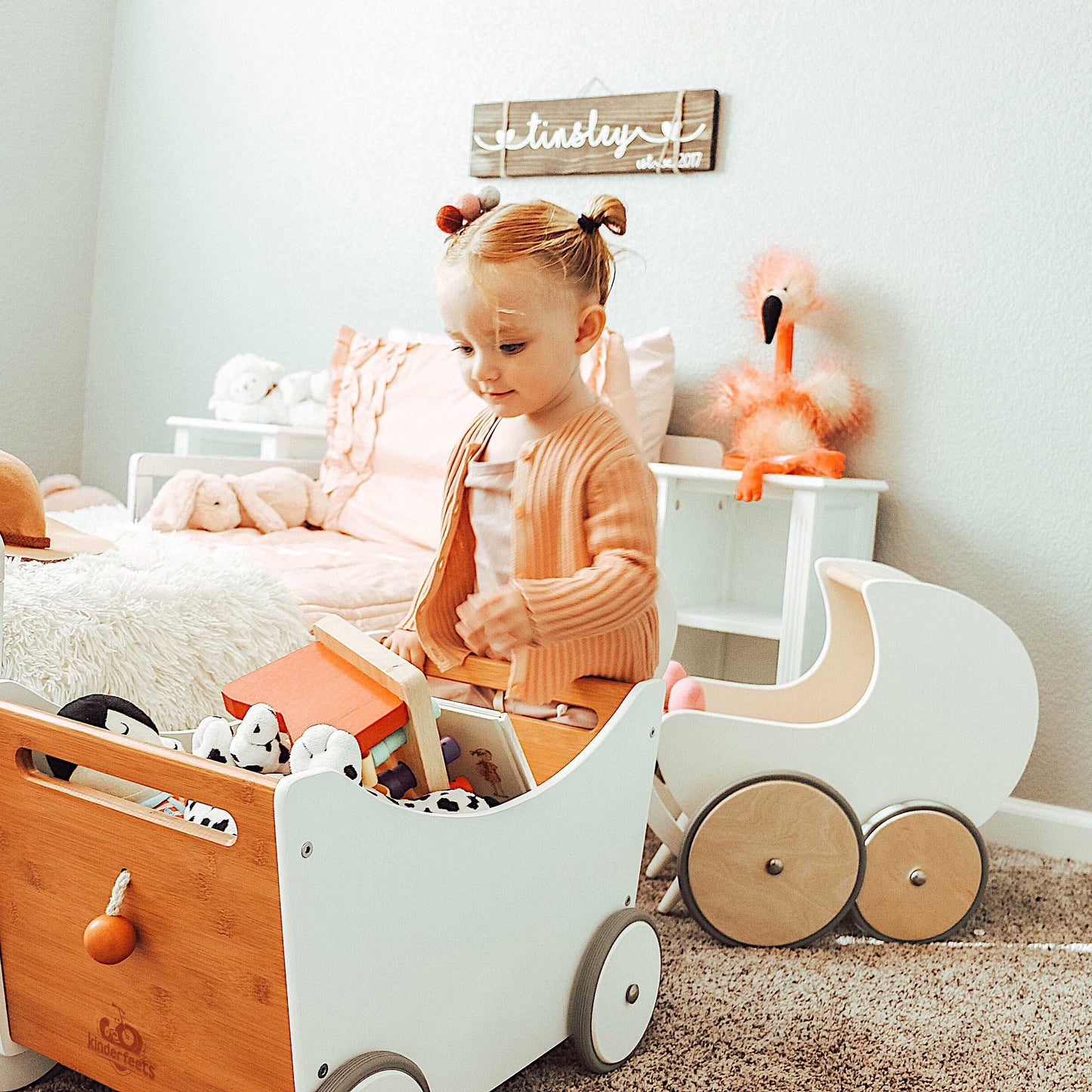 Wooden toy box and walker- White