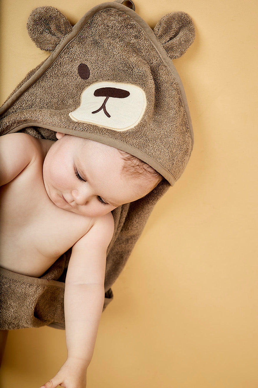 Aki Animal print hooded baby towel - Cobblestone