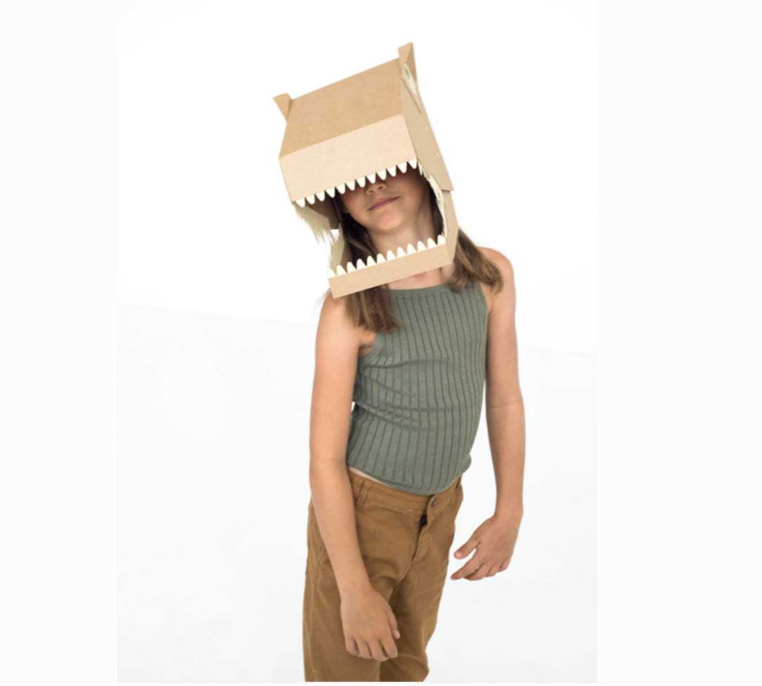DIY T-Rex cardboard costume activity box