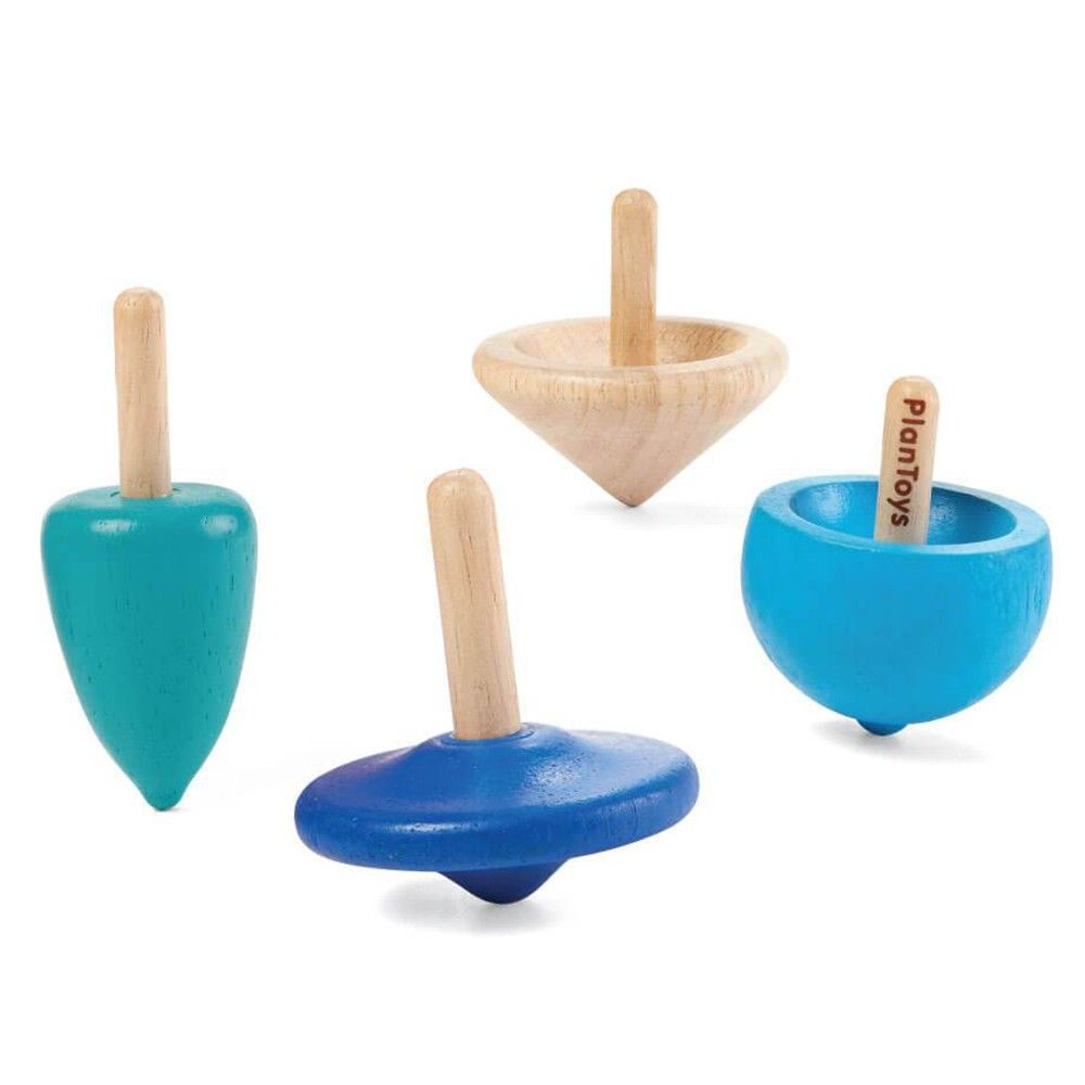 Wooden spinning top set - 4 pieces