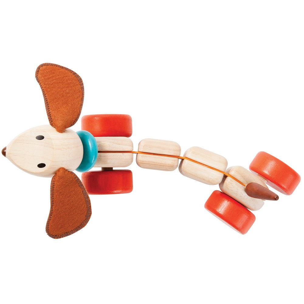 Wooden happy puppy pull along toy