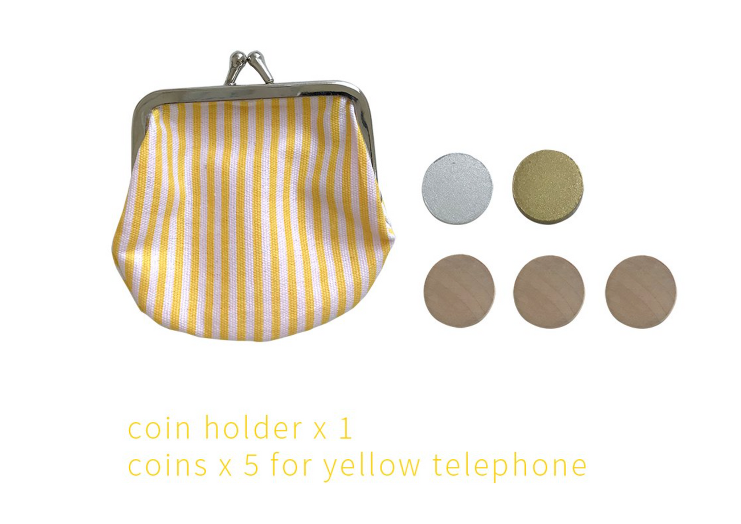 Wooden kids telephone with coins - Yellow