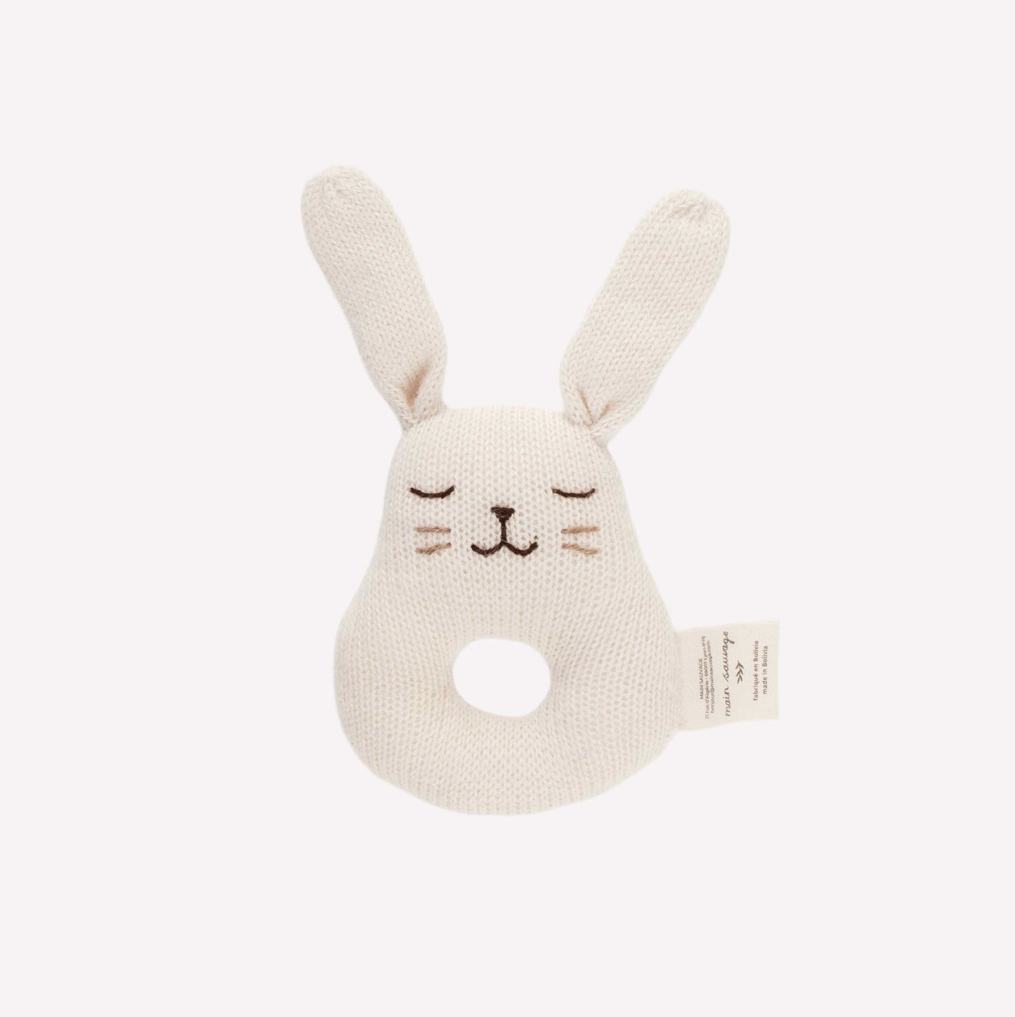 Alpaca wool hand knitted Bunny baby rattle - Ecru