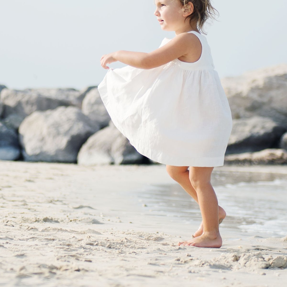 Juliette girls sleeveless linen dress - White