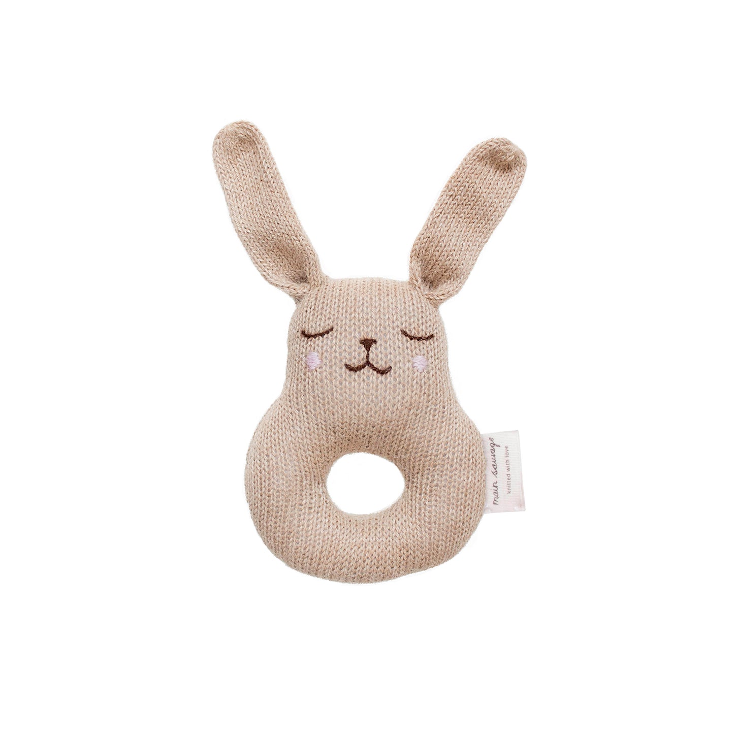 Alpaca wool handknitted Bunny baby rattle - Sand