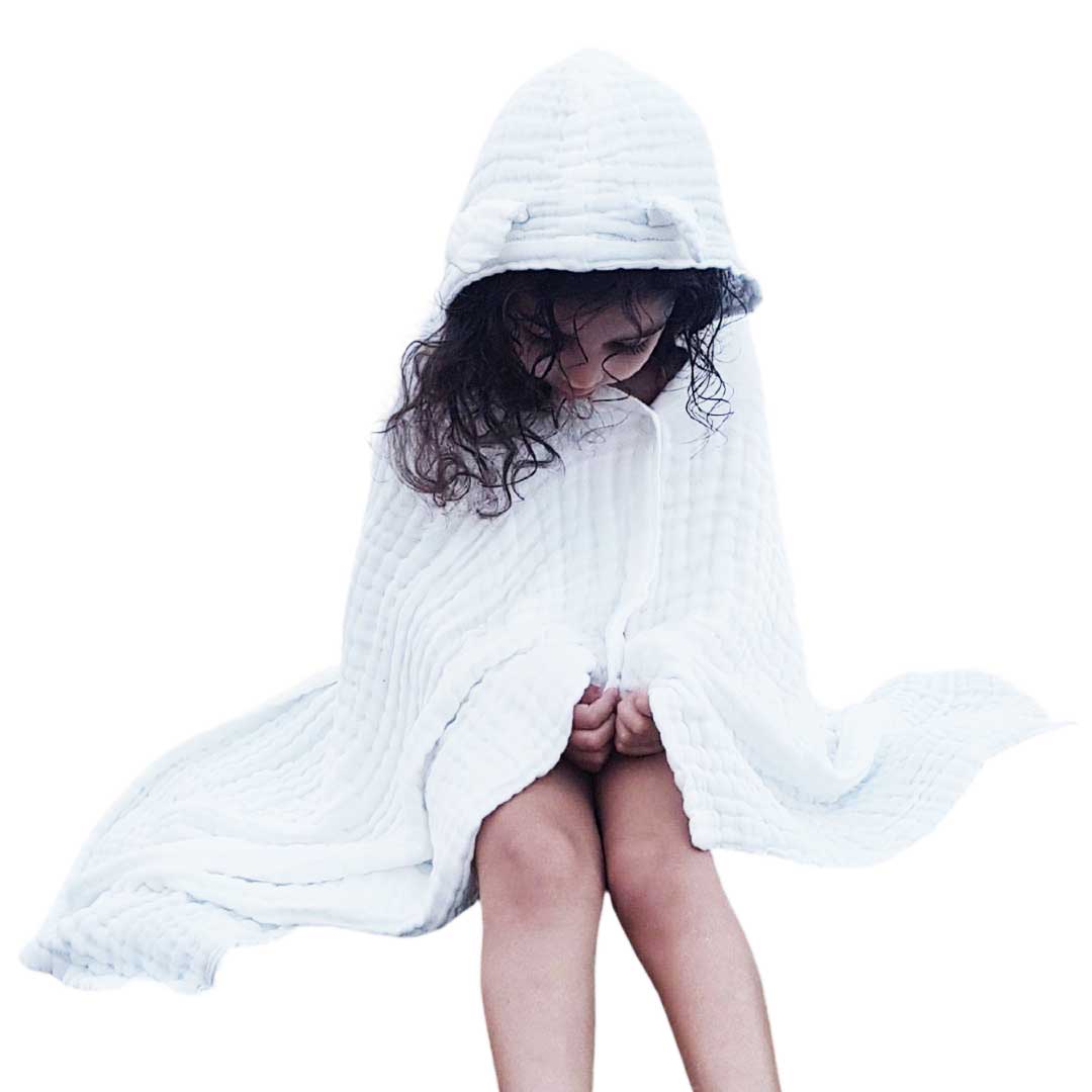 Hooded Muslin Bath Towel - White Lotus