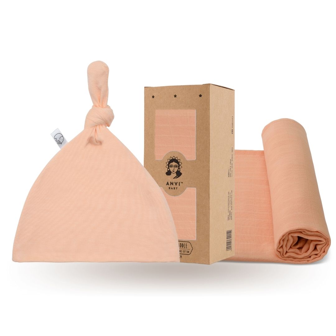 Knotted Beanie & Swaddle Set - Just Peachy