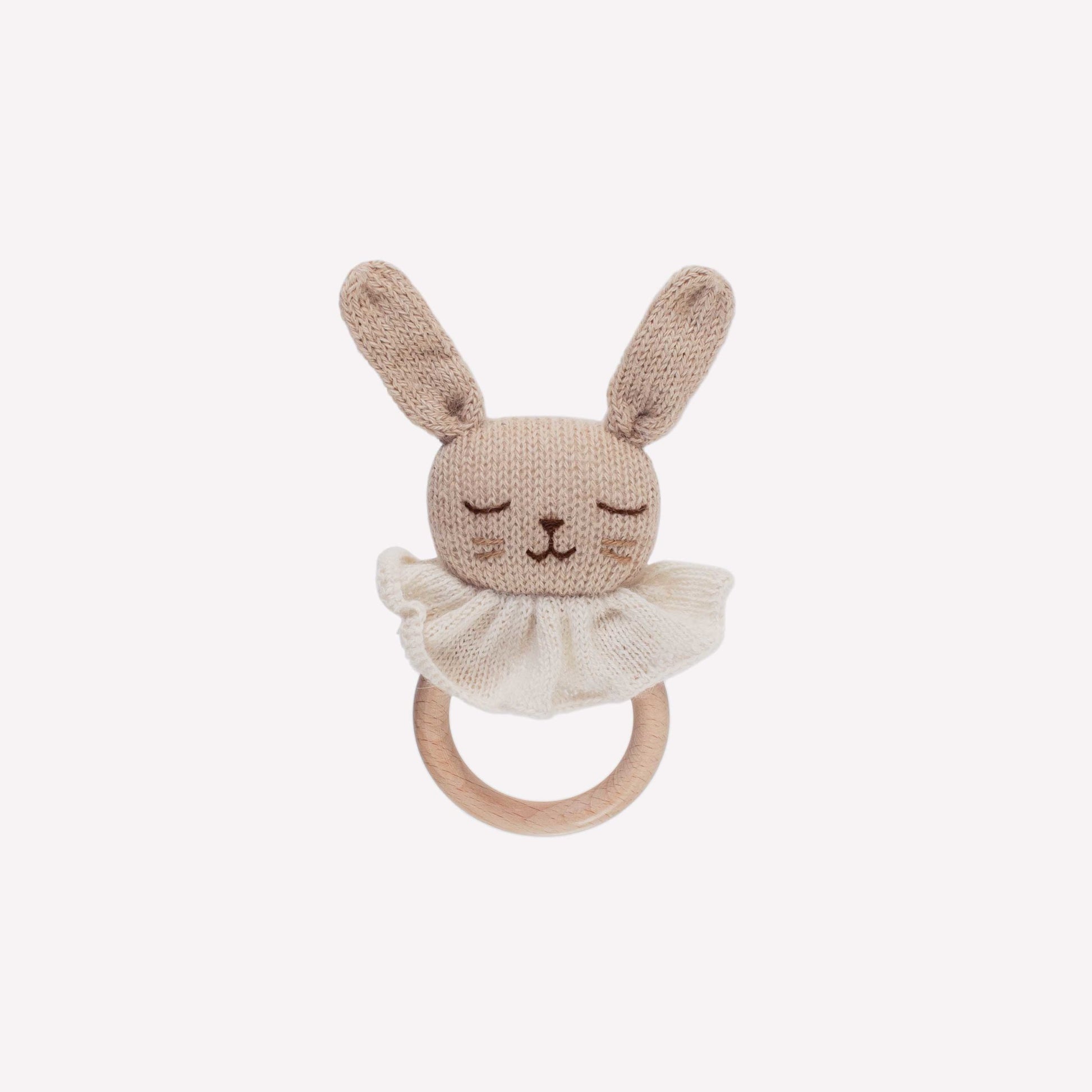 Alpaca wool Bunny baby teething wooden ring