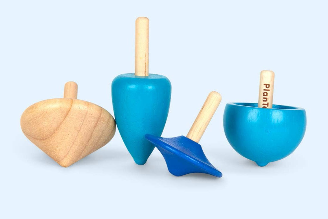 Wooden spinning top set - 4 pieces