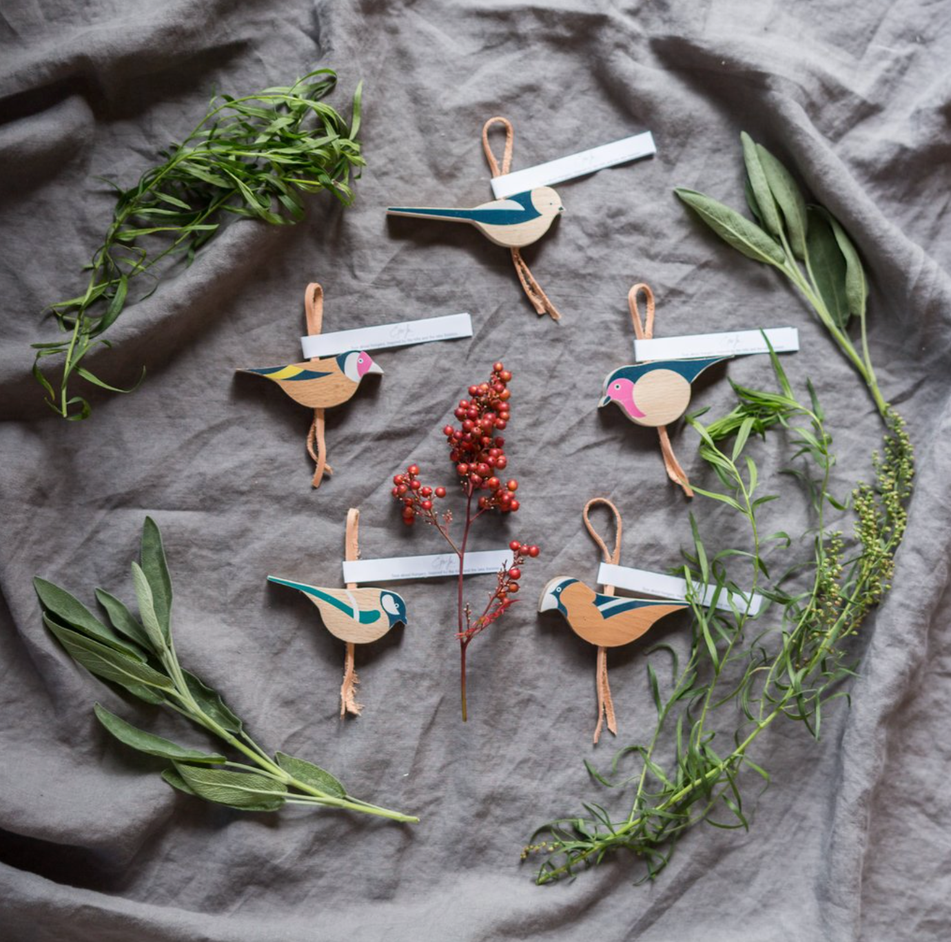 Wooden hanging bird ornaments