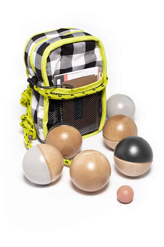 Wooden petanque game set with carrying bag