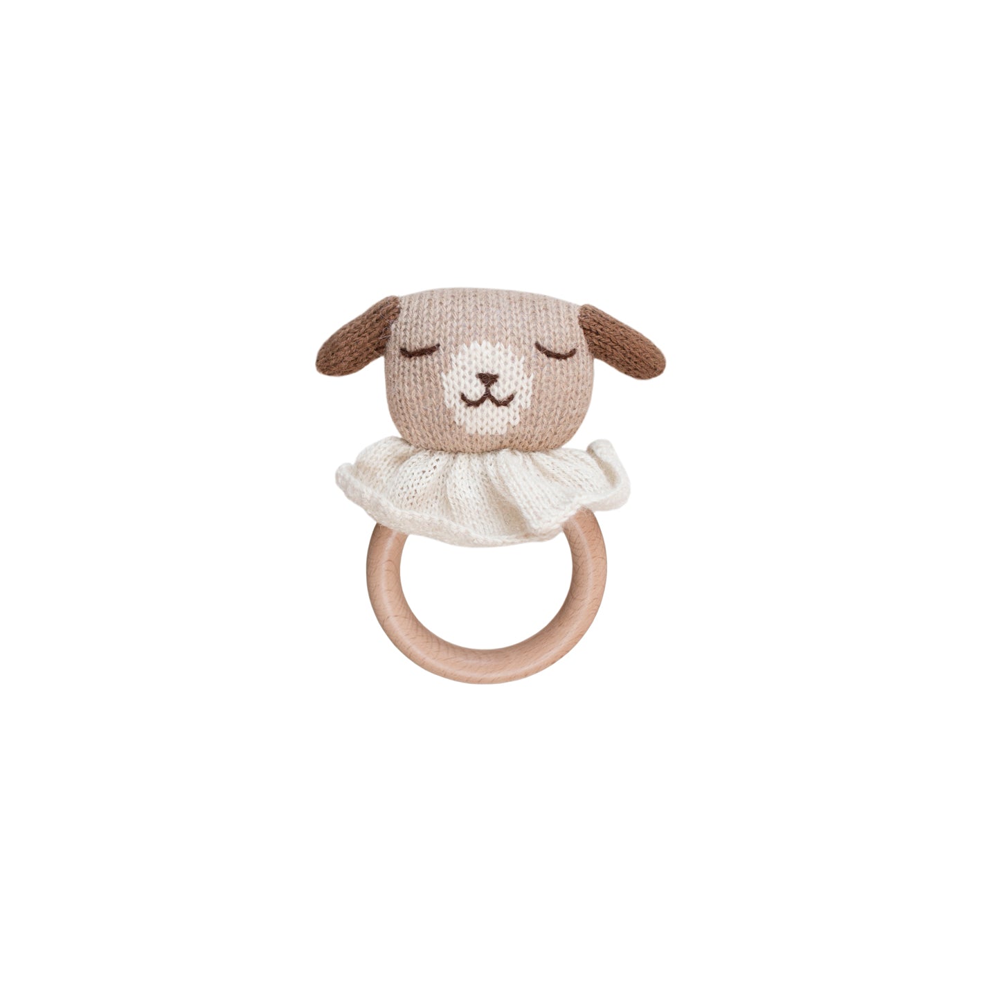 Alpaca wool Puppy baby teething wooden ring