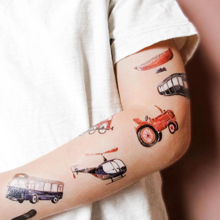 Helicopter, train and friends - Kids organic vegan tattoos