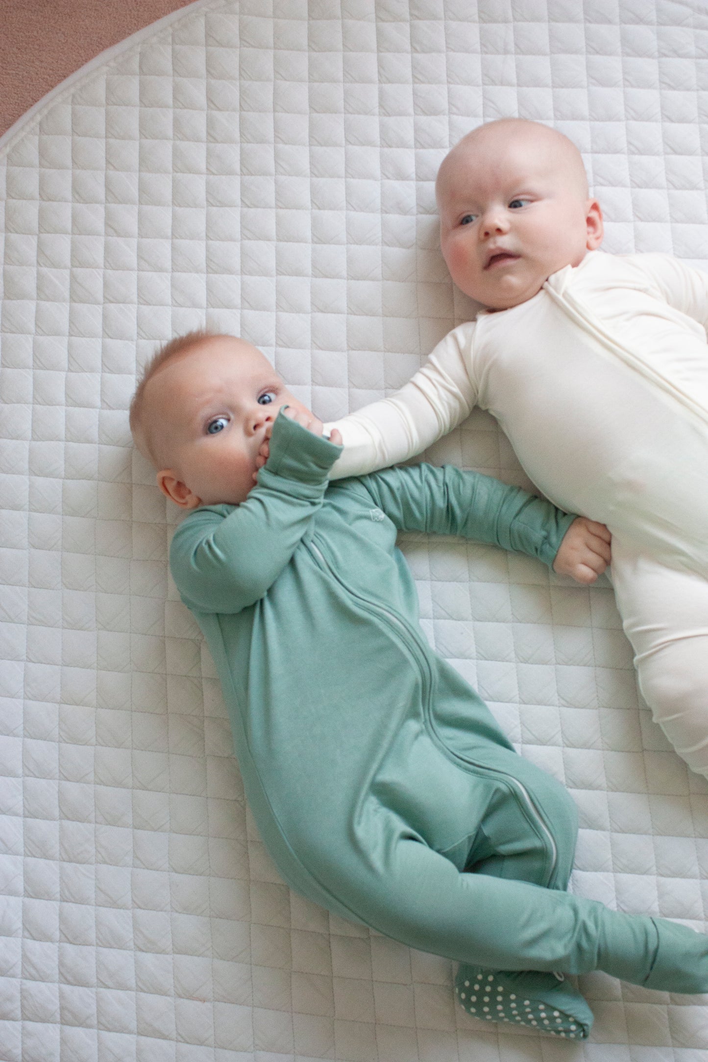 Baby gift set of 3 bamboo zipper sleepsuits -Green/White/Blue