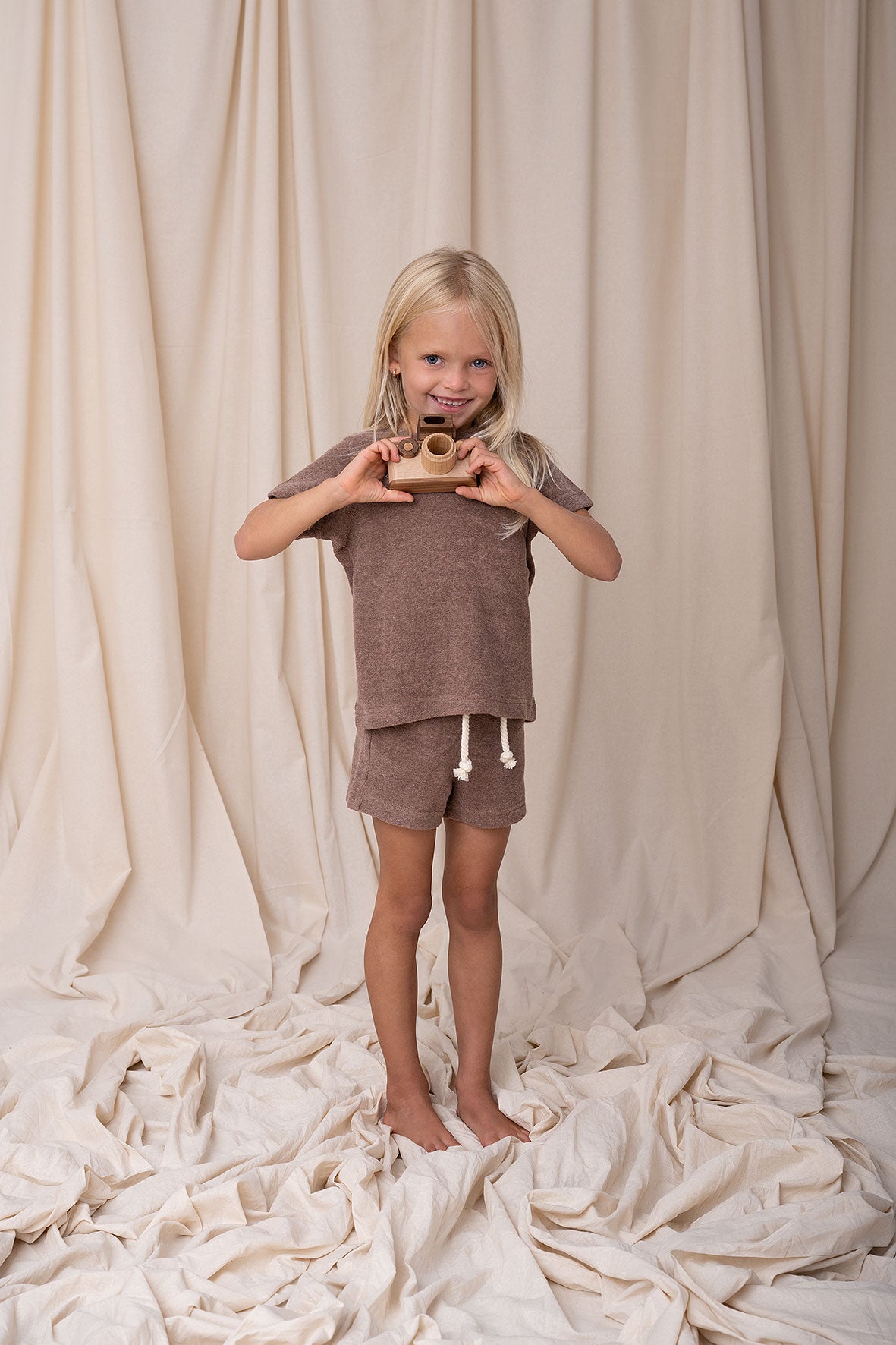 Unisex 2 pieces t-shirt and shorts terry set-Taupe