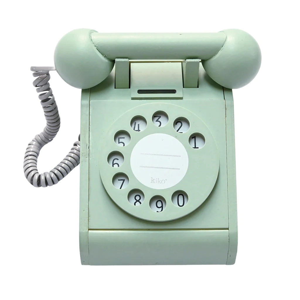 Wooden kids telephone with coins - Green