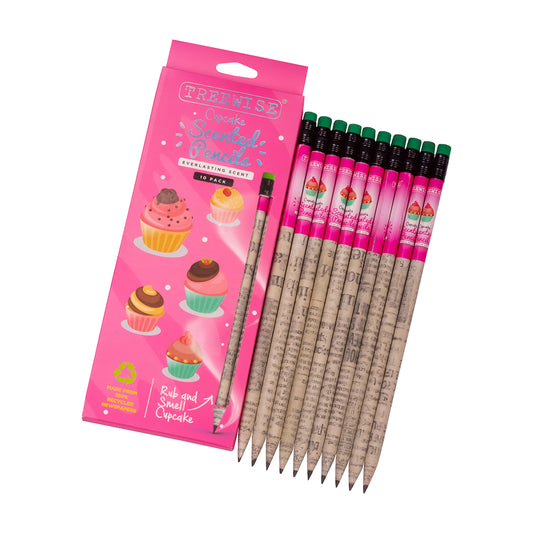 Cup cake scented wood free black pencils - set of 10