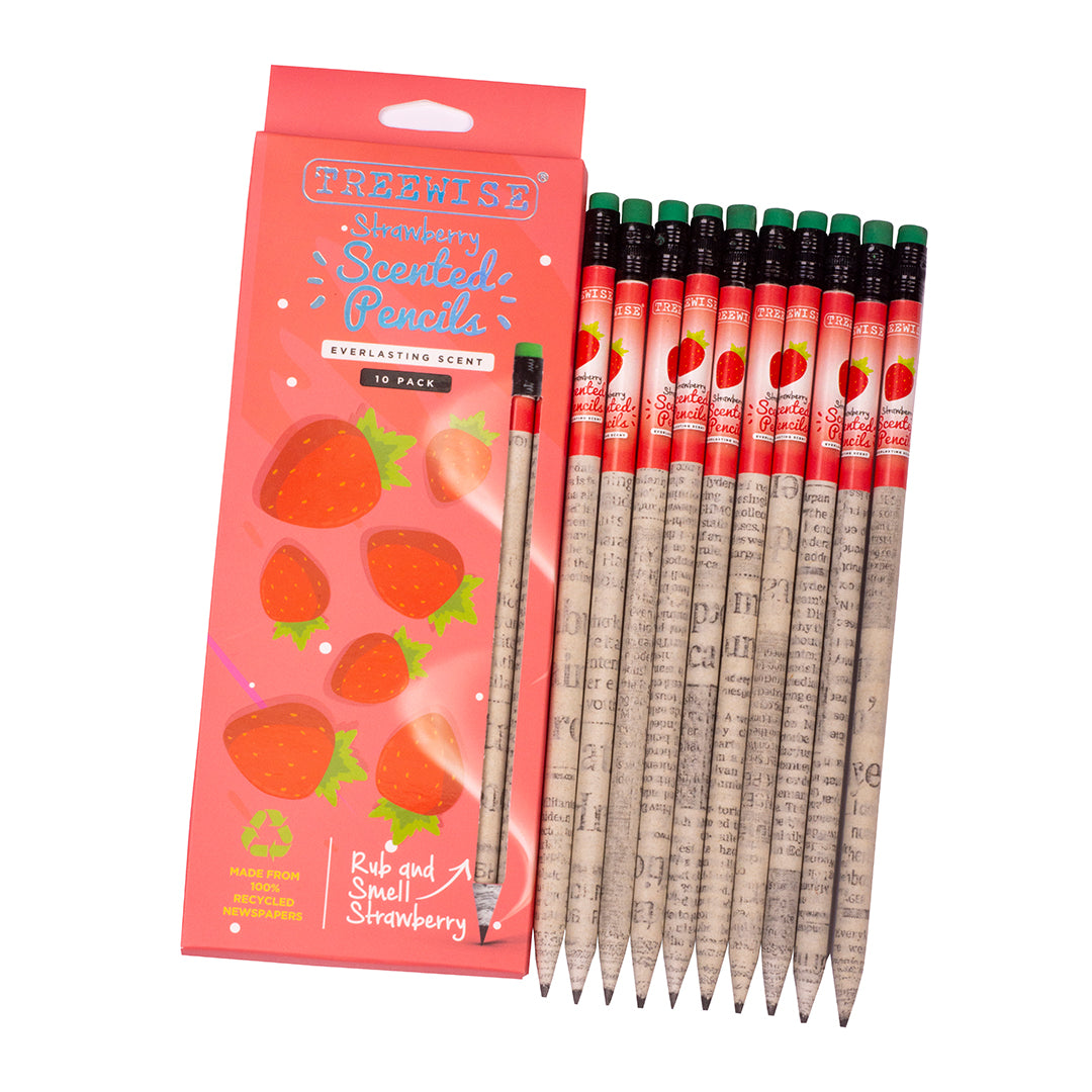 Strawberry scented wood free black pencils - set of 10