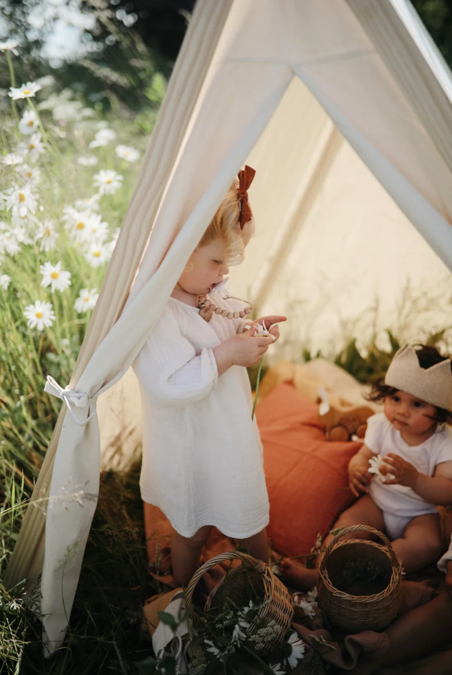 Wood and cotton play tent