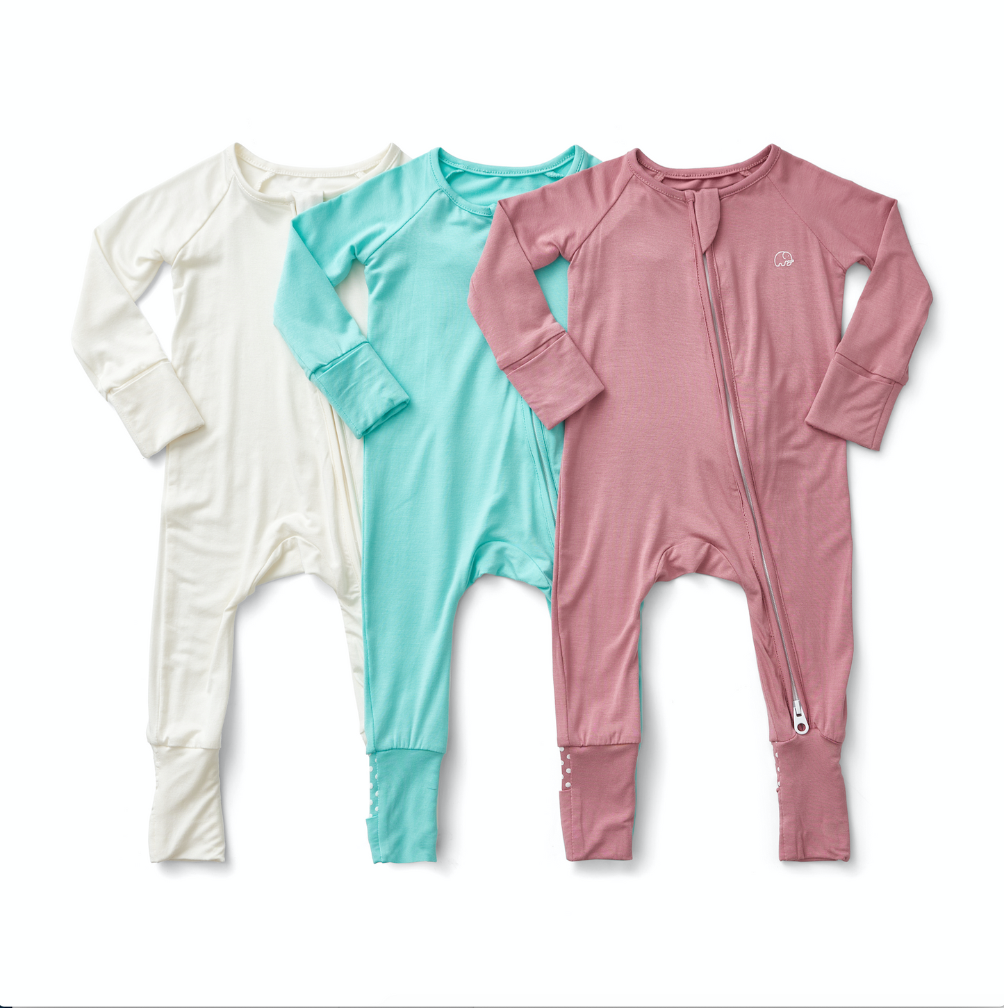Baby gift set of 3 bamboo zipper sleepsuits - White/Glacier Blue/Lilac