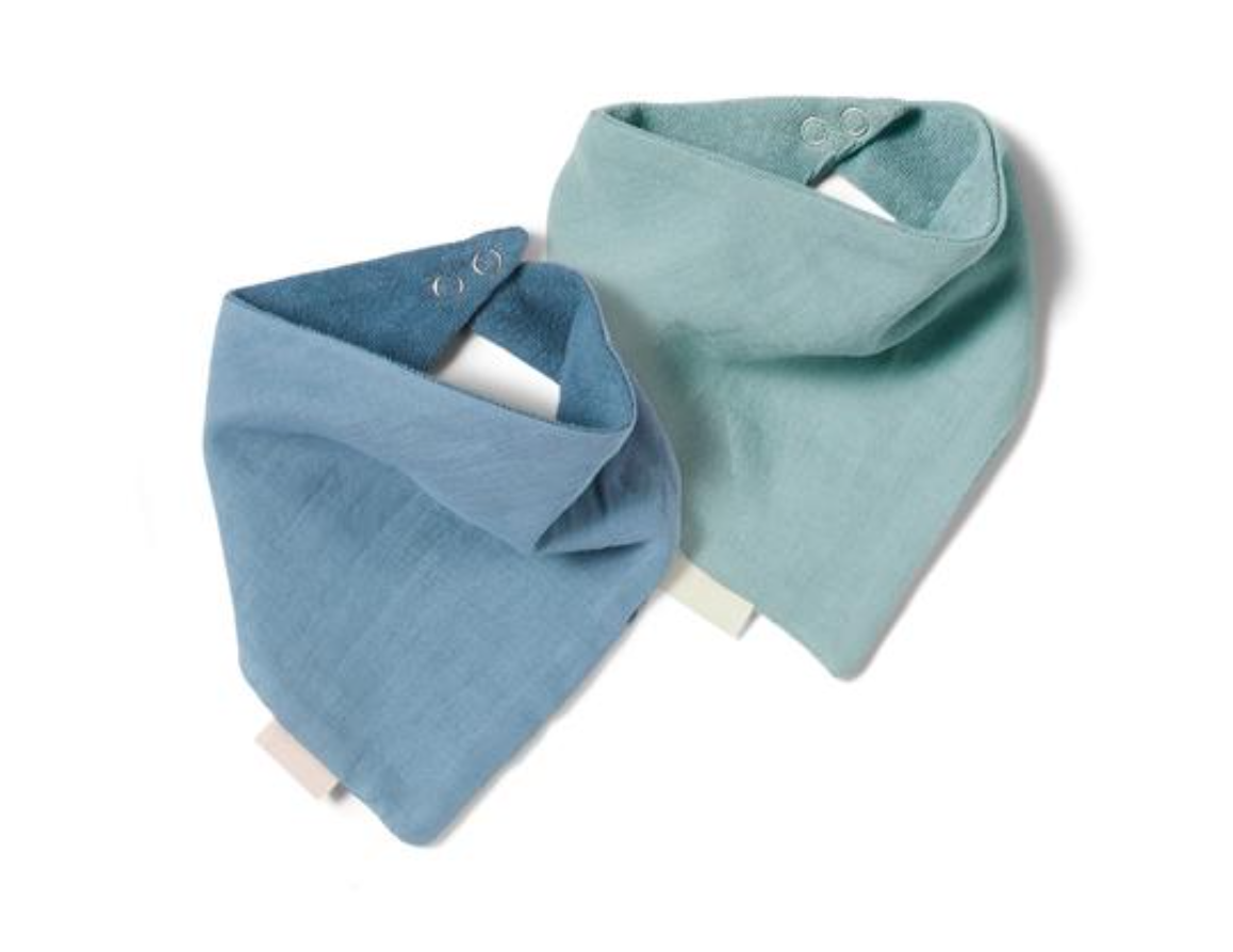 Terry organic cotton baby bibs - 2 pack (Blue and green)