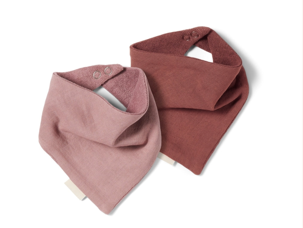 Terry organic cotton baby bibs - 2 pack (Burgundy and pink)